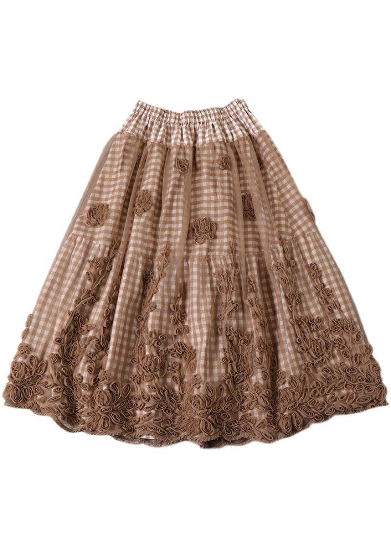 Boutique Khaki Plaid Tulle Patchwork Fall Skirts