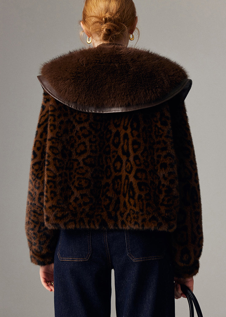 Chocolate Leopard Patchwork Mink Velvet Jacket Winter