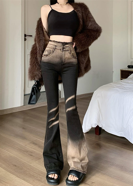Gradient Color High Waist Tie Dye Denim Flared Trousers Spring