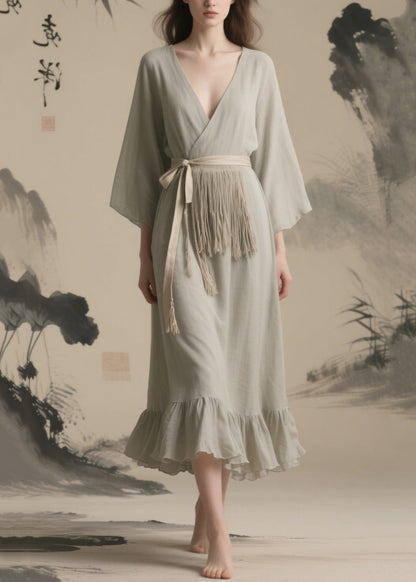 Grey Tasseled Chiffon Tunic Dresses Summer