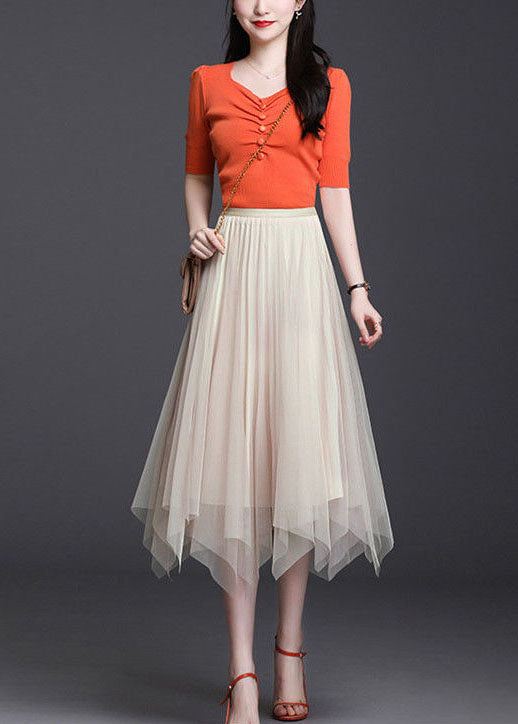 Apricot Asymmetrical Wear on Both Sides Tulle Skirts Spring