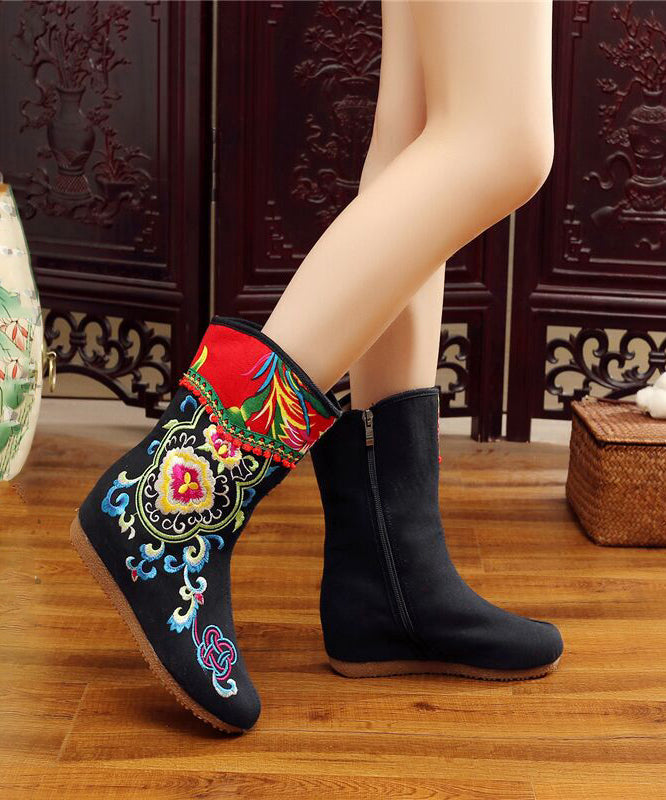 Handmade Comfy Red Embroidery Wedge Boots