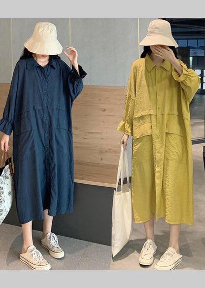Handmade Lapel Pockets Spring Outfit Wardrobes Blue Dress