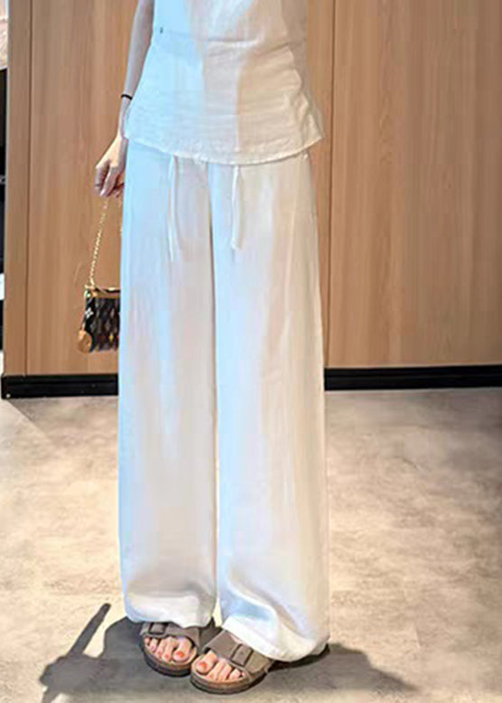 Style White Tie Waist Wide Leg Pants Summer
