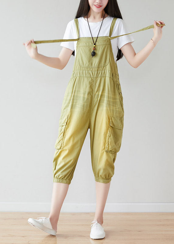 Light Green Oversized Pockets Cotton Jumpsuits Spring
