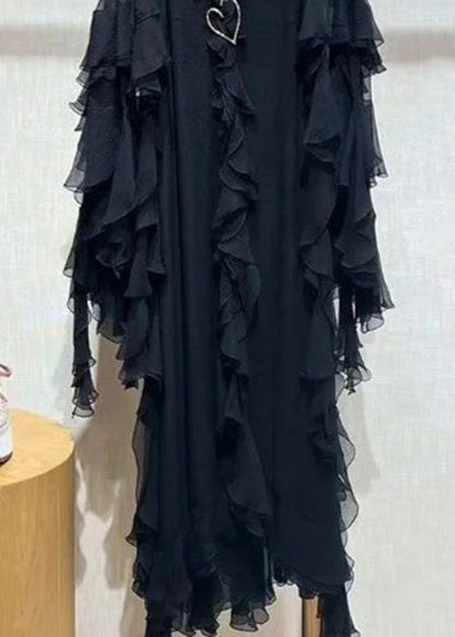 Italian Black V Neck Ruffled Two Piece Set Summer