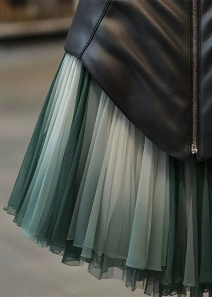 Gradient Color Wrinkled Tulle Patchwork Skirts Spring