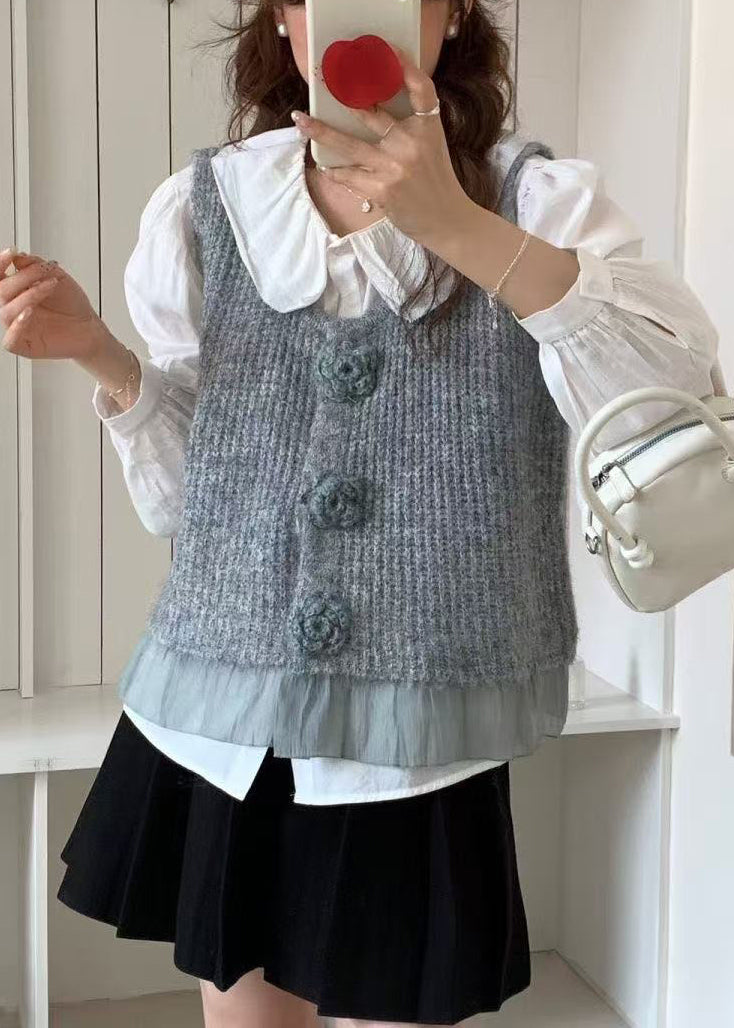 Unique Grey Decorated Patchwork Knit Vests Spring