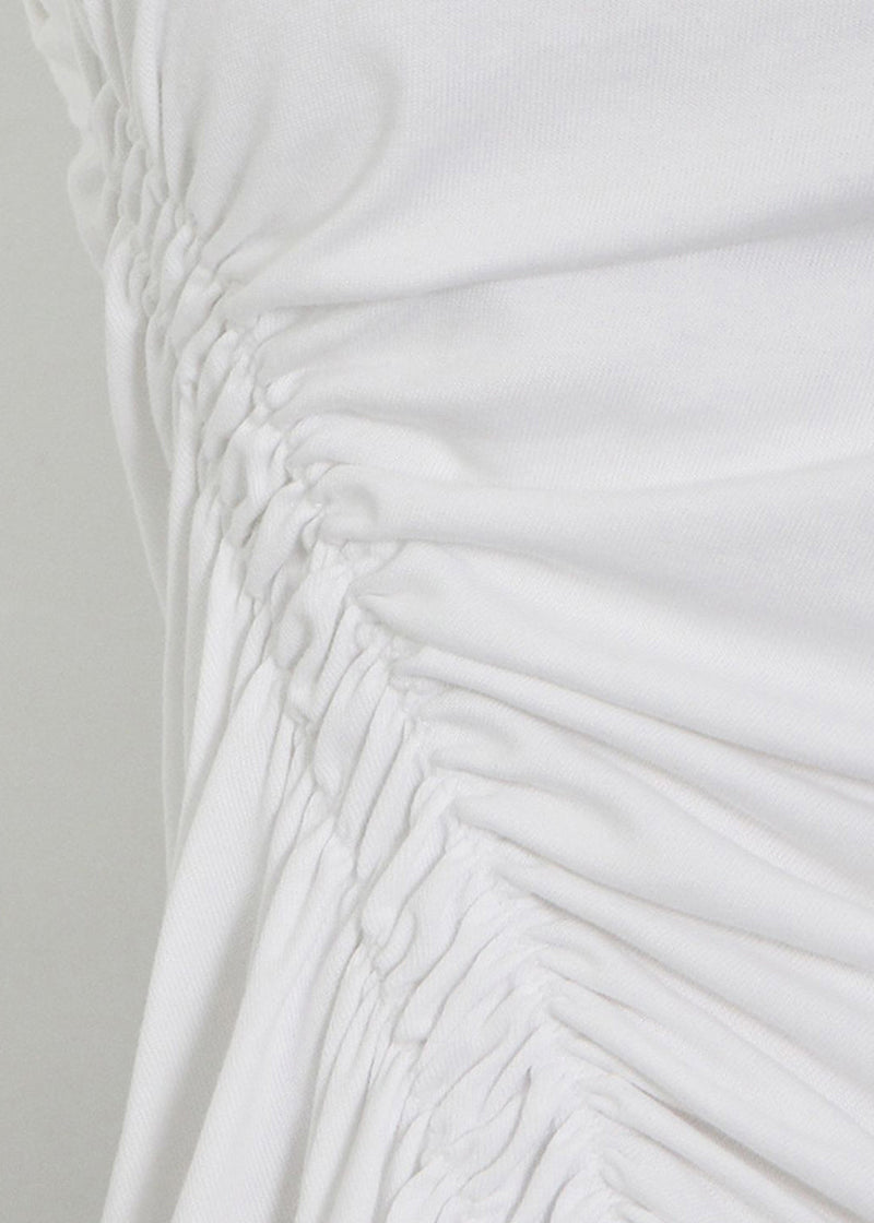 New White Asymmetrical Cinched Cotton Tank Sleeveless