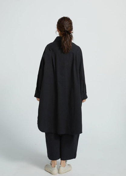 Big Pockets Cotton Spring Wardrobes Sewing Black Shirt Dress