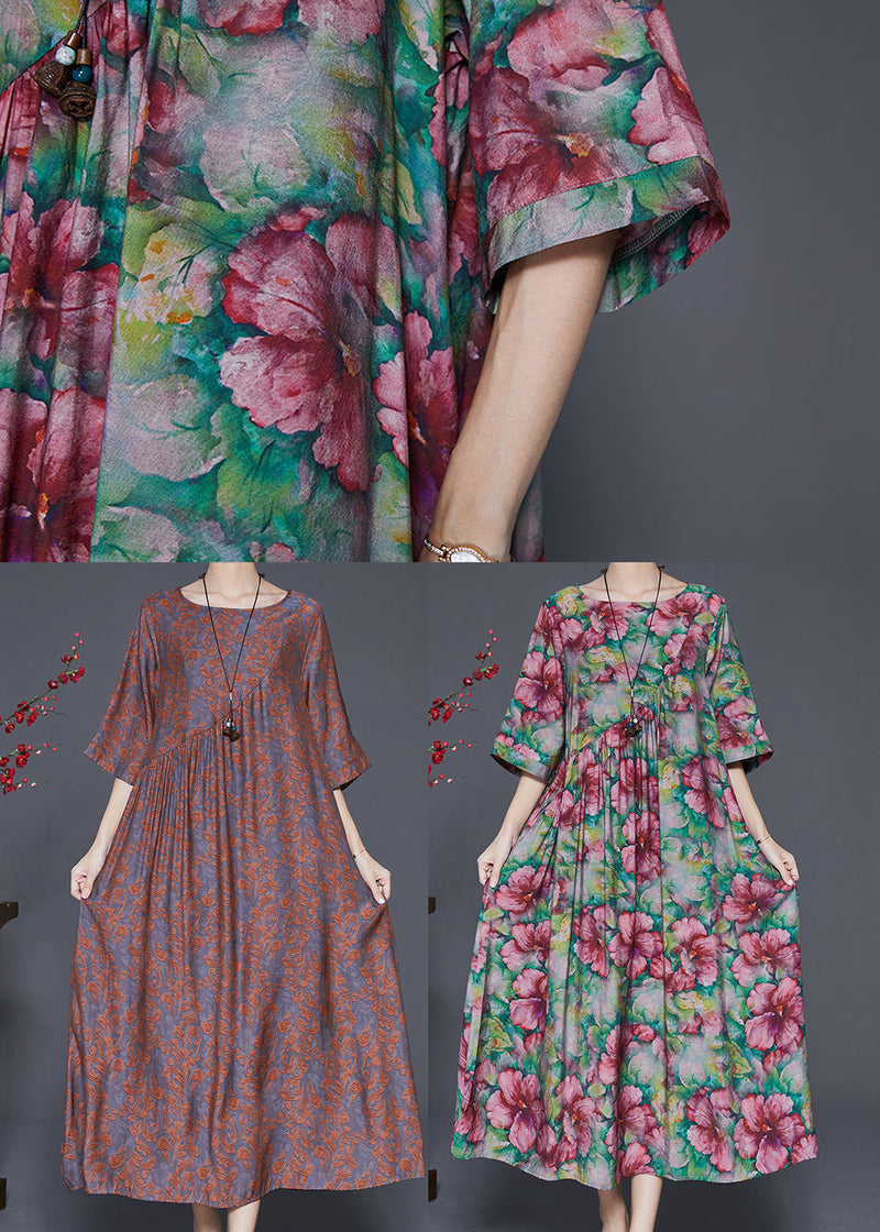 Khaki Oversized Jacquard Long Dresses Half Sleeve
