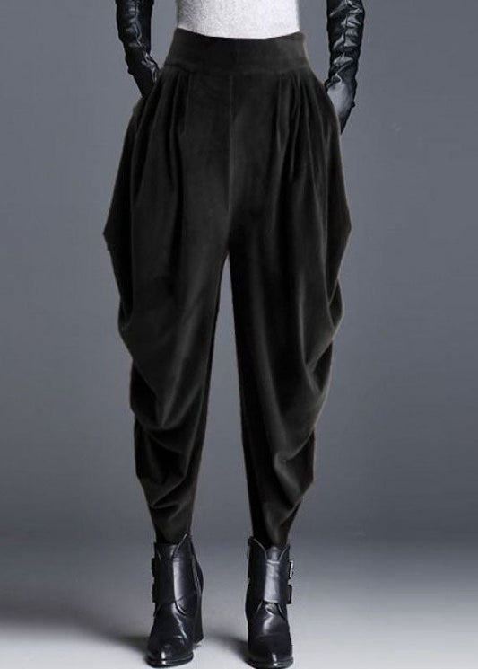 Natural Black Loose Wrinkled Harem Fall Pants