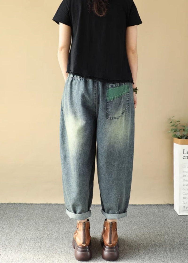 Blue Cartoon Embroidered Denim Pants Summer