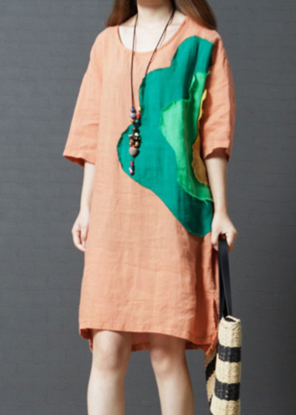 Orange Oversized Patchwork Cotton Vacation Dress Summer
