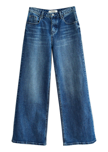 Blue High Waist Denim Pants Spring