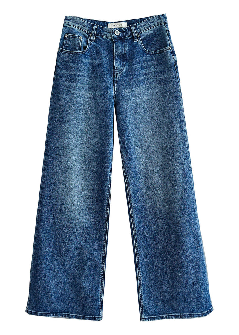 Blue High Waist Denim Pants Spring