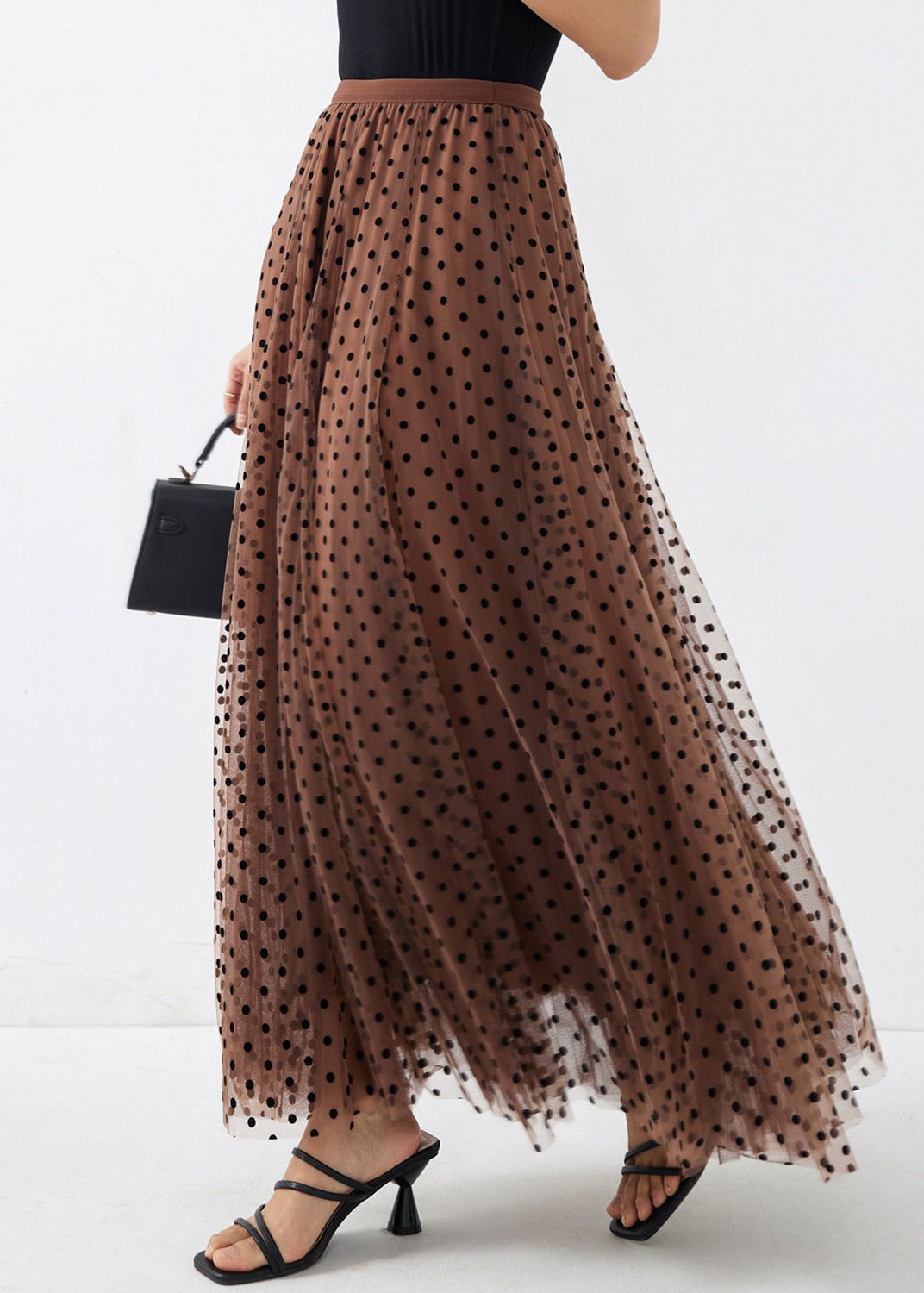 Italian Brown Print High Waist Tulle a Line Skirts