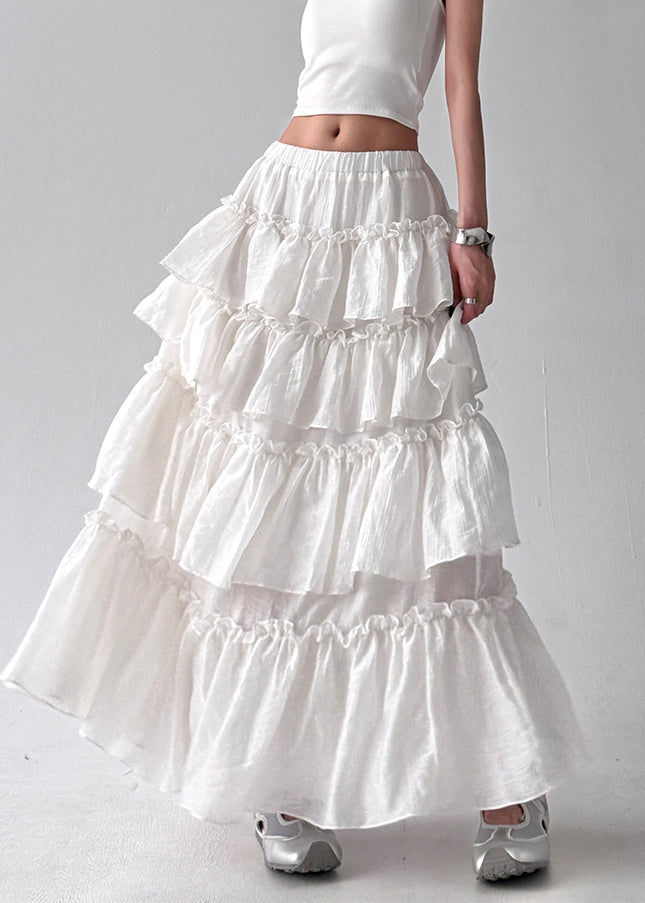 White Layered Ruffled Cotton Holiday Skirt Fall