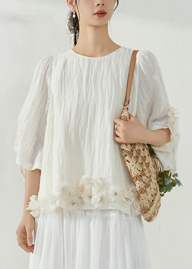 Organic White O-neck Rivet Top Summer