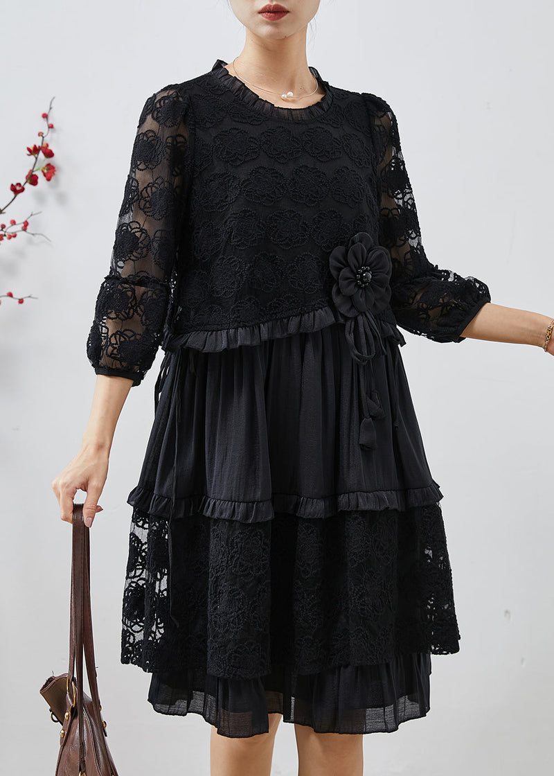Unique Black Embroidered Tulle Mid Dresses Summer