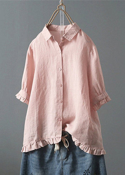 Loose White Ruffled Button Cotton Shirt Summer