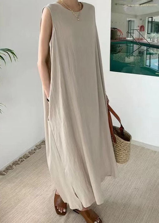 Apricot Pockets Side Open Dress Sleeveless