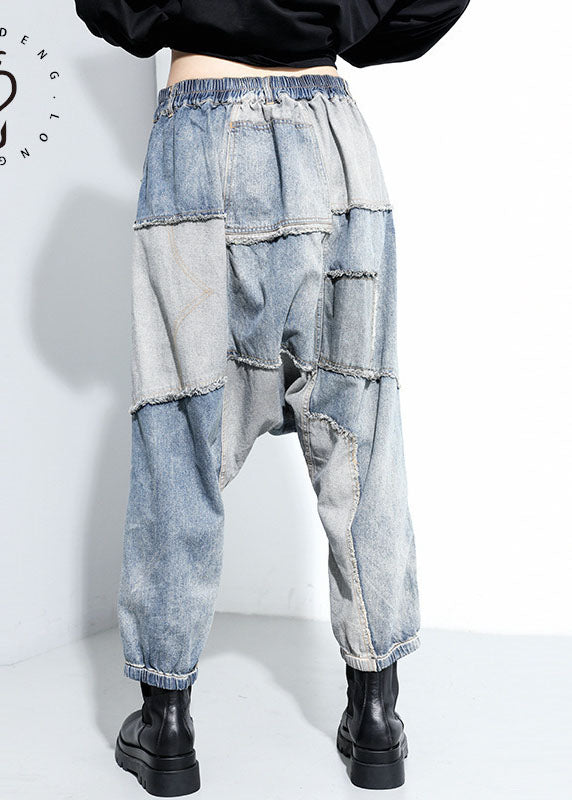Blue Denim Patchwork Pants Spring
