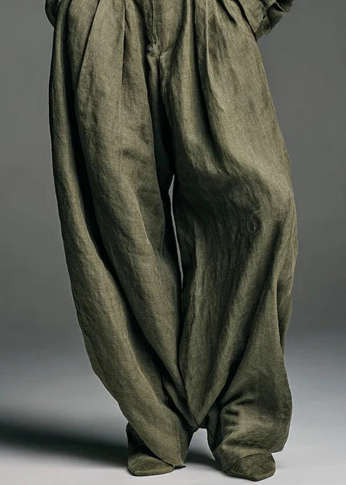 Army Green Button Pockets Shirts and Pants Two Piece Set Spring