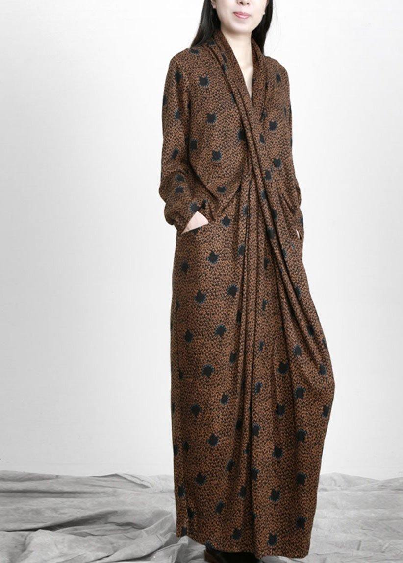 Organic Chocolate Jacquard Wraploose Maxi Dresses Fall