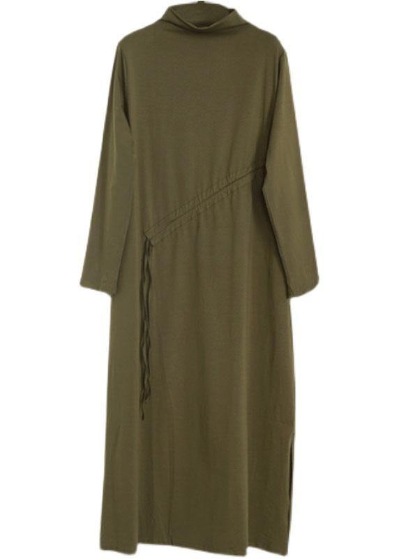 Comfy Army Green Drawstring Asymmetrical Design Side Open Dress Fall