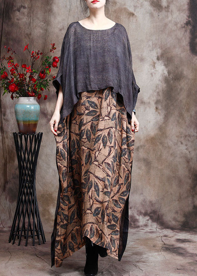 Yellow Print Patchwork Fall Long Dresses