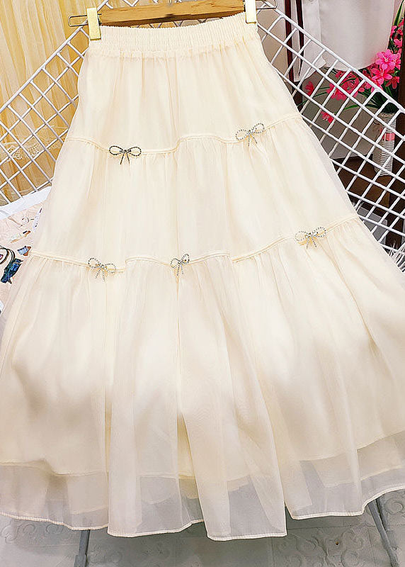 Green Wrinkled Patchwork Bow Zircon Tulle Skirt Summer