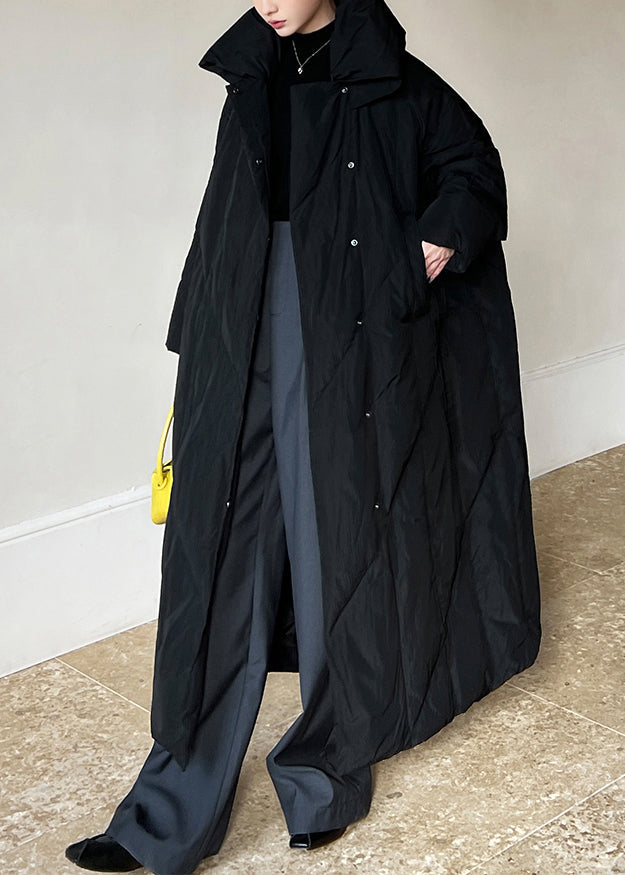 Black Button Pockets Patchwork Cotton Filled Coats Winter