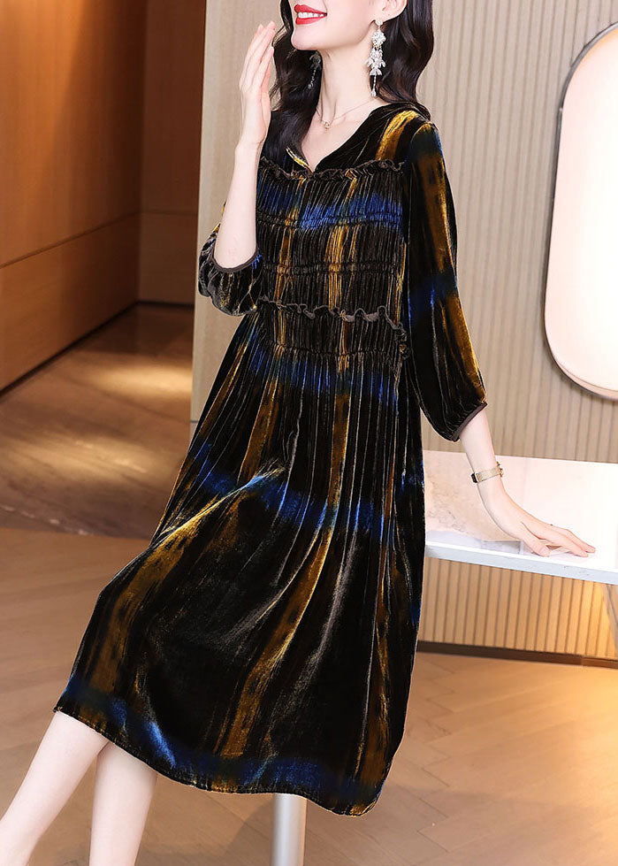 Gradient Color Wrinkled Velour Holiday Dress Winter