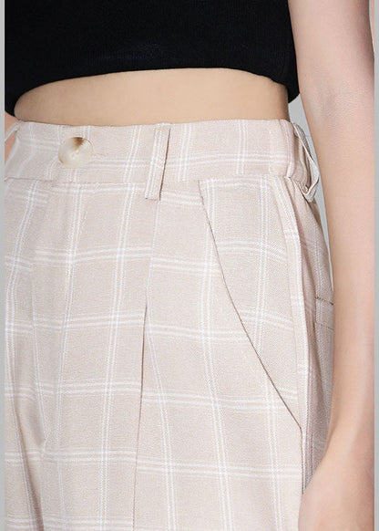 Apricot Plaid Side Open Summer Pants