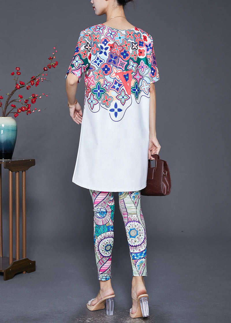Organic White Print Slim Fit Spandex Two Piece Set Clothing Fall