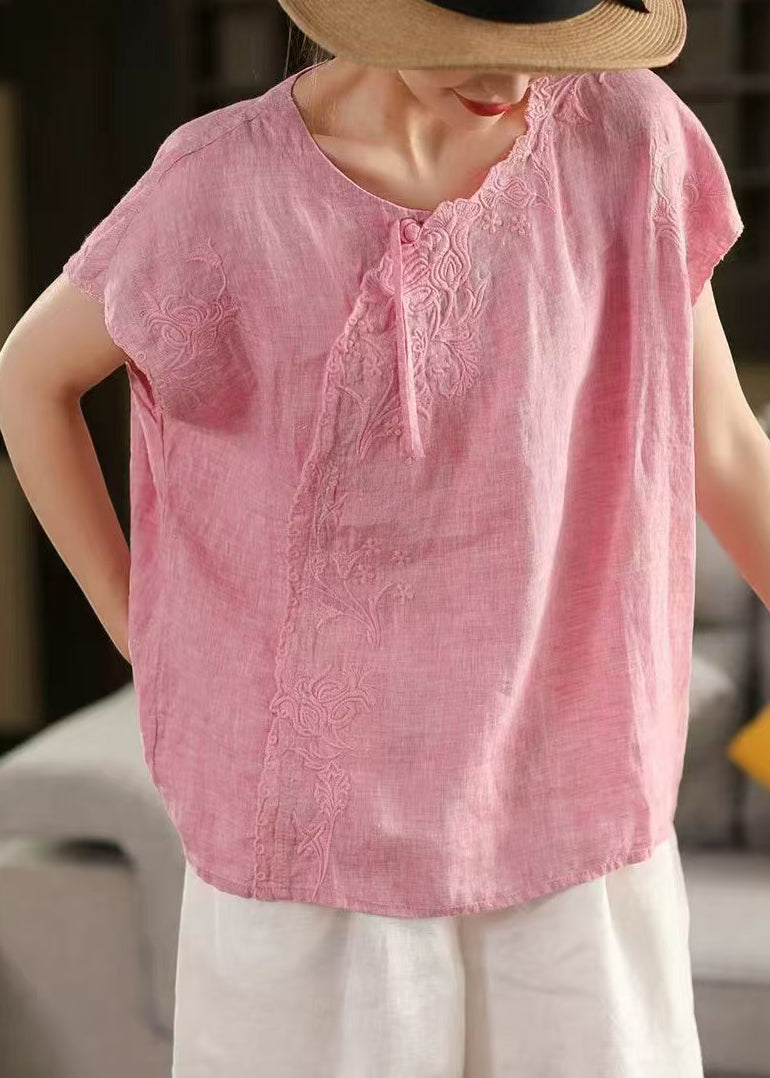 Yellow Embroideried Chinese Button Linen Tanks Summer
