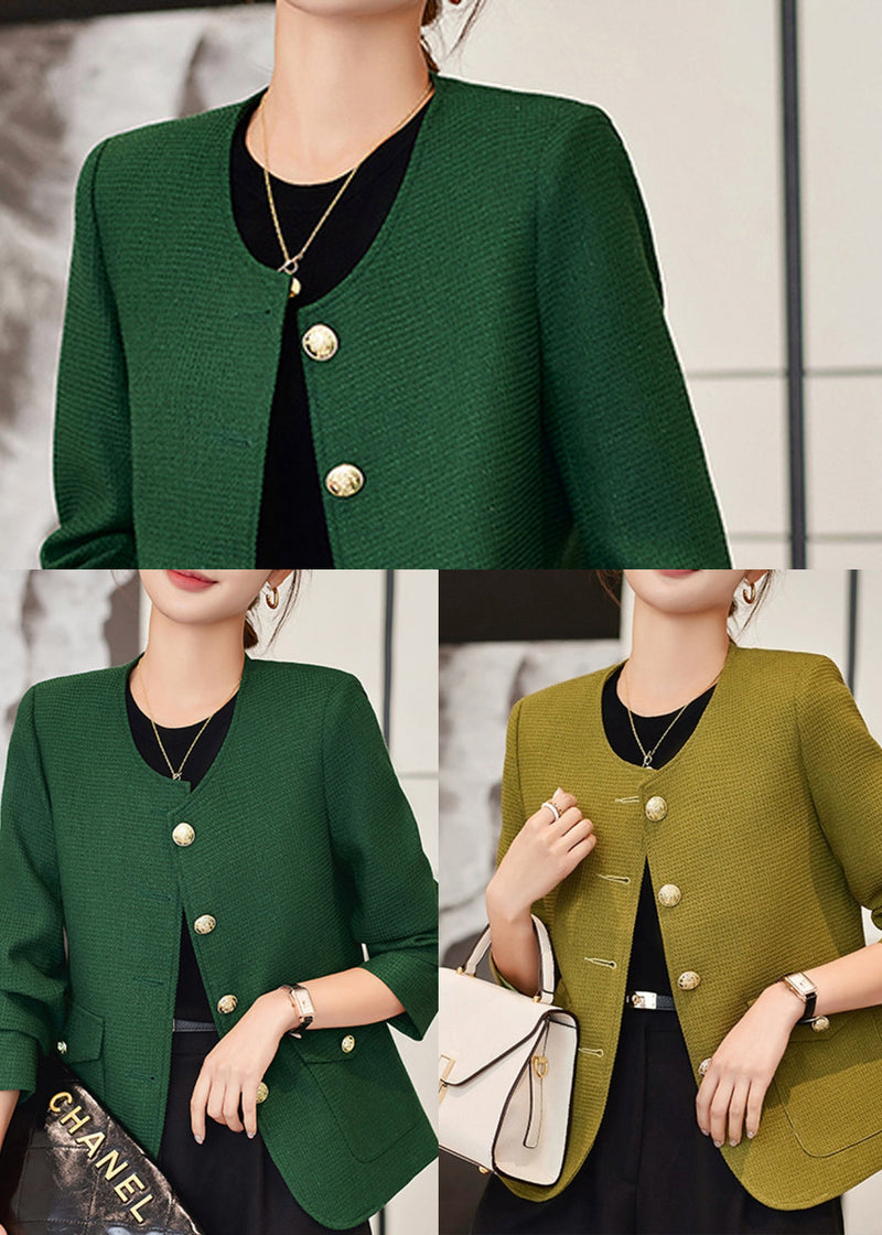 Dark Green O-neck Golden Buttons Cotton Coats Spring