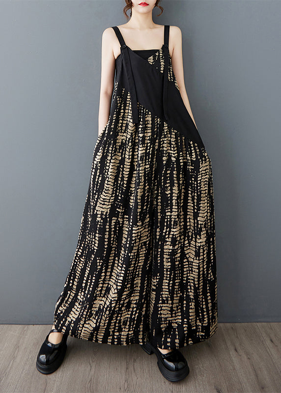 Black Oversized Patchwork Print Cotton Jumpsuit Summer