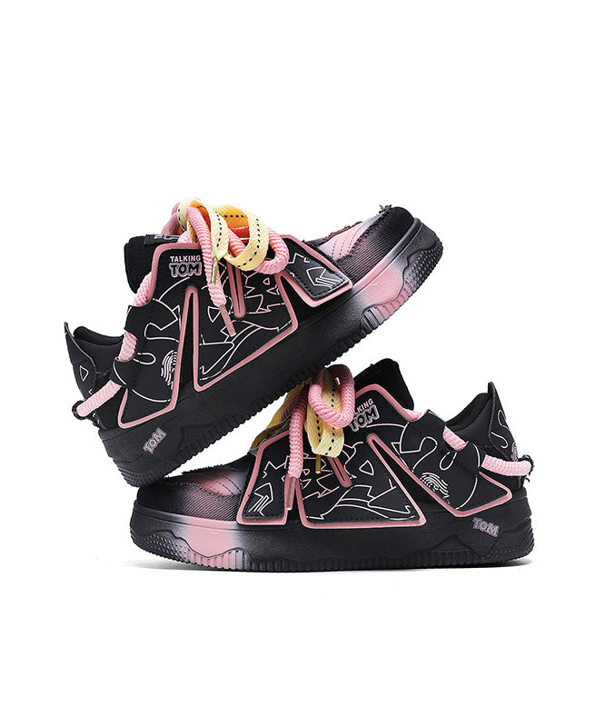 New Black Lace Up Splicing Platform Flat Shoes