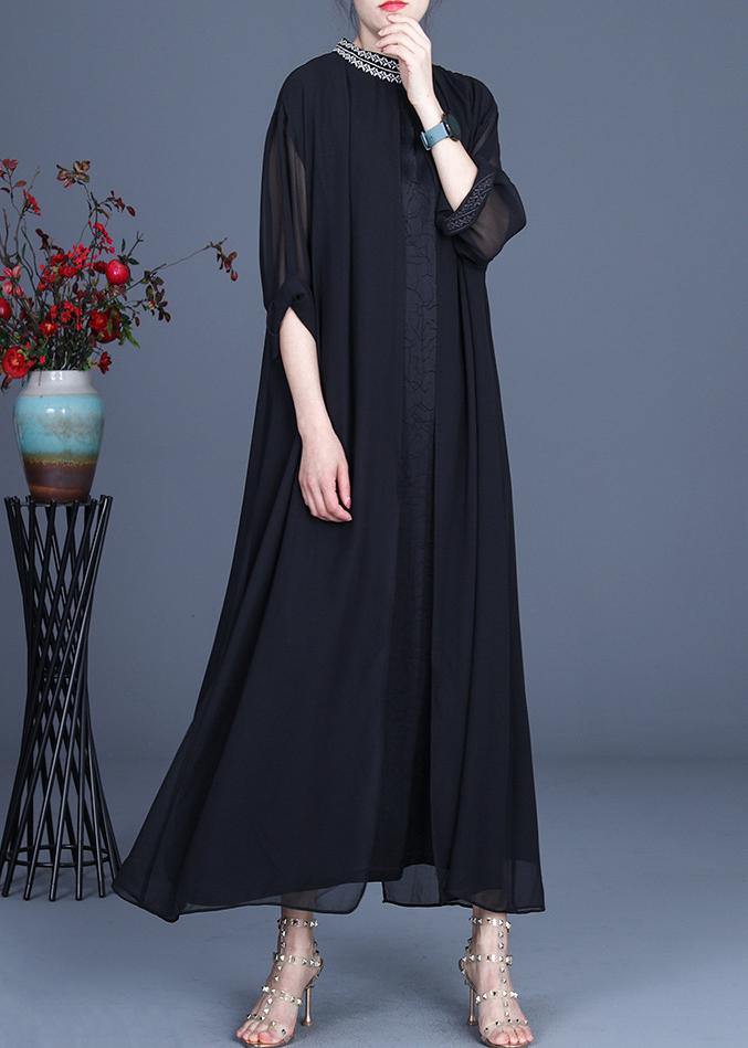 Black Embroidery Oversize Maxi Summer Spring Chiffon Dress