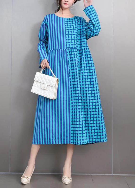 Stylish Purple O-neck Patchwork Dot Maxi Dress Fall
