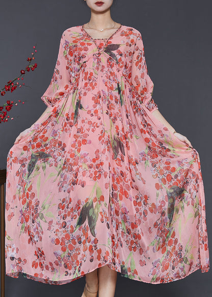 Pink Oversized Print Chiffon Beach Dresses Summer