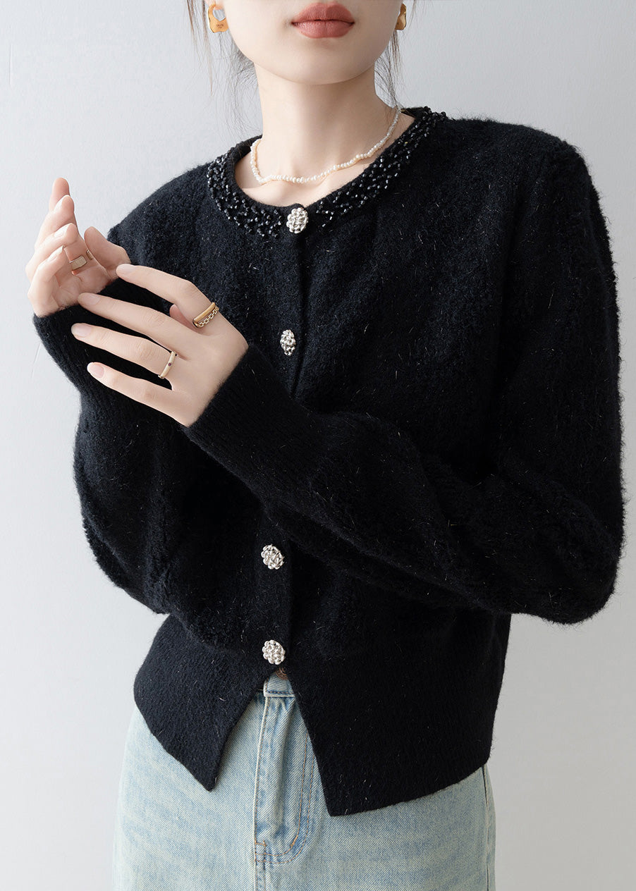 Black O Neck Button Knit Cardigans Spring