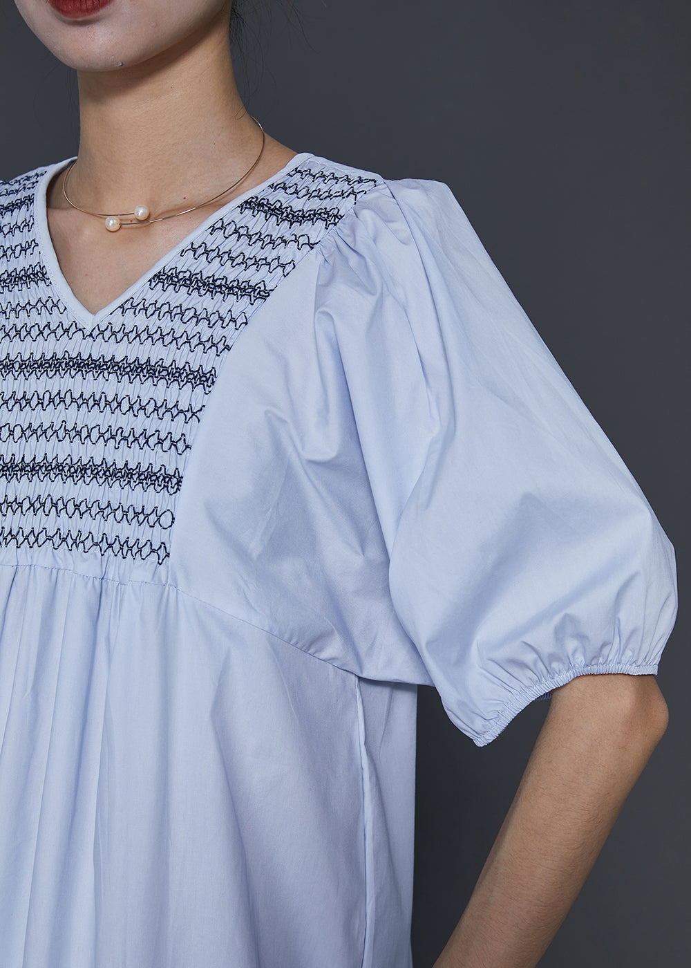 Sky Blue Embroidered Patchwork Cotton Dresses Summer