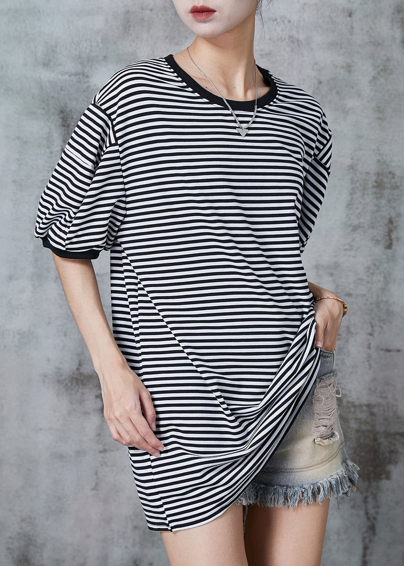 Black Oversized Striped Cotton Tank Tops Summer