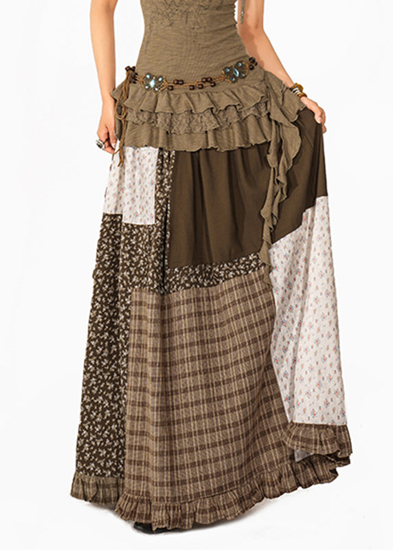 Colorblock Print Plaid Patchwork Maxi Skirt