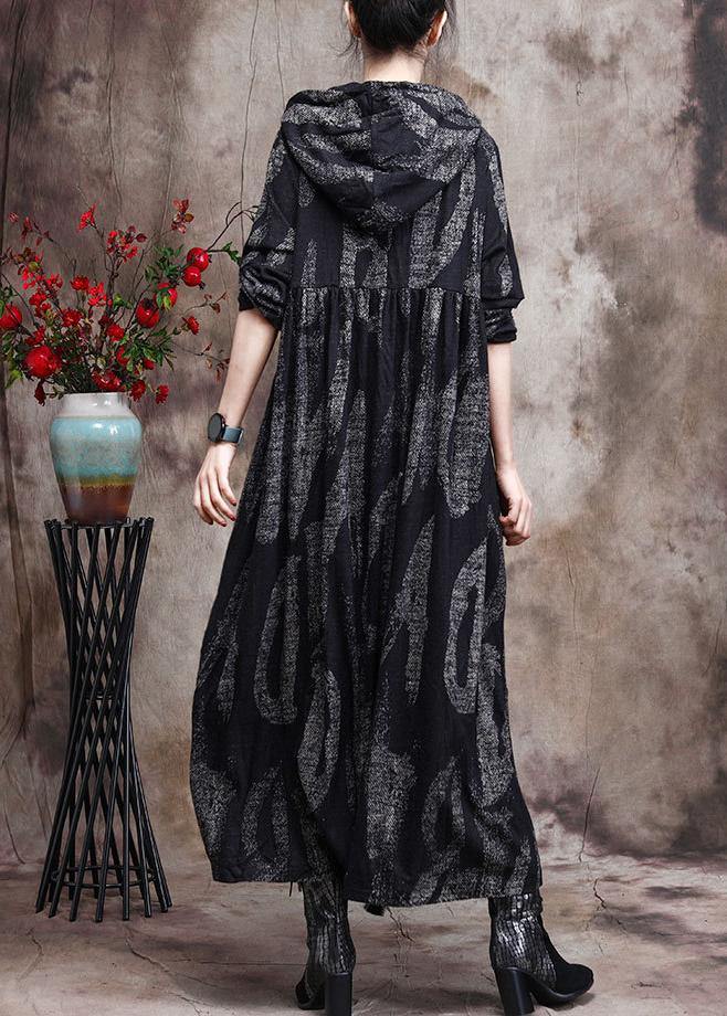 Hoodie Baggy Maxi Dresses Black Print Long Dresses