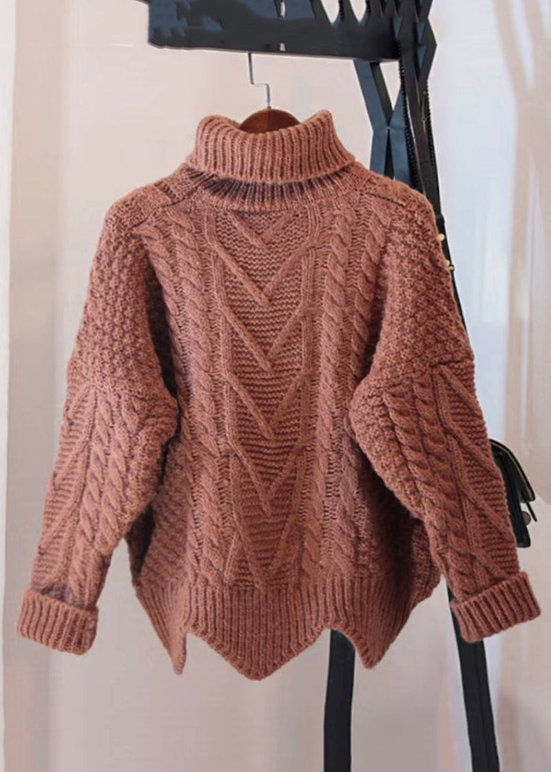 Skin Red Turtleneck Low High Design Knit Sweater Spring