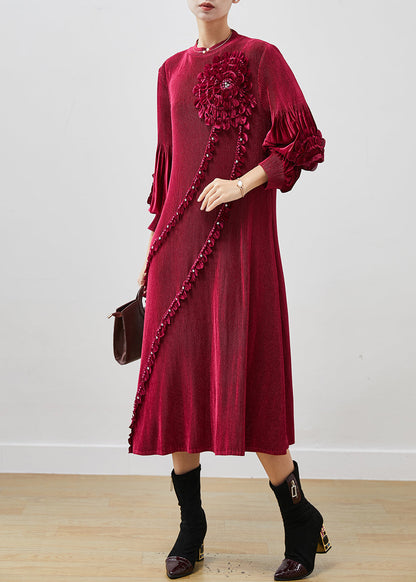Diy Mulberry Nail Bead Silk Velour Maxi Dresses Lantern Sleeve